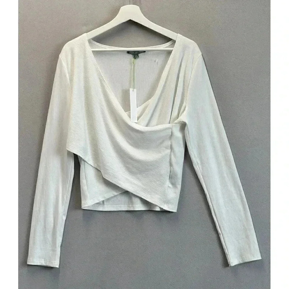 Good Luck Gem Top Women's Size XL White Long Sleeve V Neck Overlay Front‎ - Picture 2 of 9